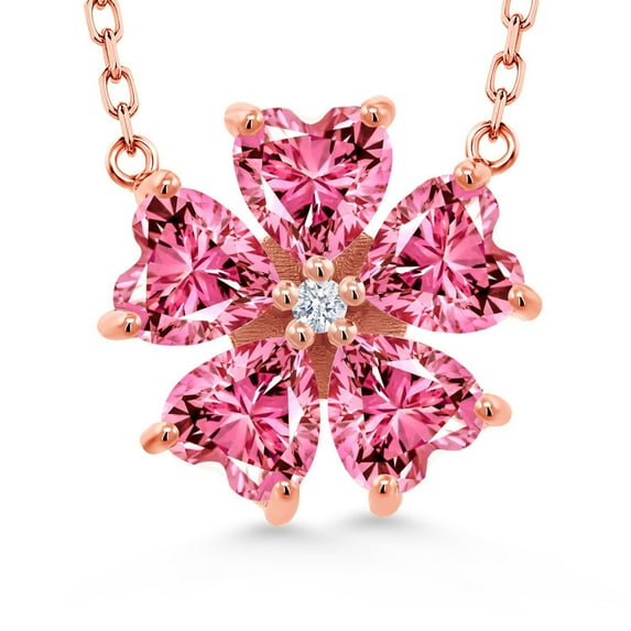 Gem Stone King 18K Rose Gold Plated Silver Pink Zirconia and White Zirconia Pendant Necklace for Women (3.73 Cttw, Heart Shape 6MM, with 18 inch Chain)