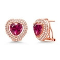 thumbnail image 1 of Gem Stone King 18K Rose Gold Plated Silver Post Clip Stud Earrings Created Ruby Moissanite (9.65 Cttw), 1 of 3