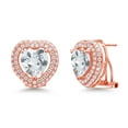 thumbnail image 1 of Gem Stone King 18K Rose Gold Plated Silver Post Clip Stud Earrings Topaz Moissanite (12.35 Cttw), 1 of 3