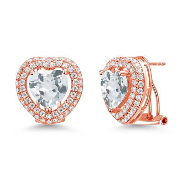 Gem Stone King 18K Rose Gold Plated Silver Post Clip Stud Earrings Topaz Moissanite (12.35 Cttw)