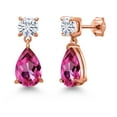thumbnail image 1 of Gem Stone King 18K Rose Gold Plated Silver Pure Pink Mystic Topaz and White Moissanite Earrings for Women | 9.06 Cttw | Gemstone November Birthstone | Pear Shape 12X8MM, 1 of 5