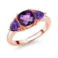 thumbnail image 1 of Gem Stone King 18K Rose Gold Plated Silver Purple Amethyst 3 Stone Engagement Ring for Women (2.20 Cttw, Gemstone February Birthstone, Available in Size 5, 6, 7, 8, 9), 1 of 3