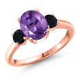 thumbnail image 1 of Gem Stone King 18K Rose Gold Plated Silver Purple Amethyst and Black Onyx Engagement Ring for Women | 2.04 Cttw | Oval 9X7MM | Gemstone February Birthstone | Size 7, 1 of 6