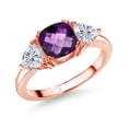 thumbnail image 1 of Gem Stone King 18K Rose Gold Plated Silver Purple Amethyst and Lab Grown Diamond Engagement Ring for Women | 2.14 Cttw | Cushion Checkerboard 7MM | Gemstone February Birthstone | Size 8, 1 of 3