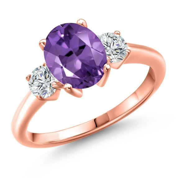 Gem Stone King 18K Rose Gold Plated Silver Purple Amethyst and Lab Grown Diamond Engagement Ring for Women | 2.14 Cttw | Oval 9X7MM | Gemstone February Birthstone | Size 8
