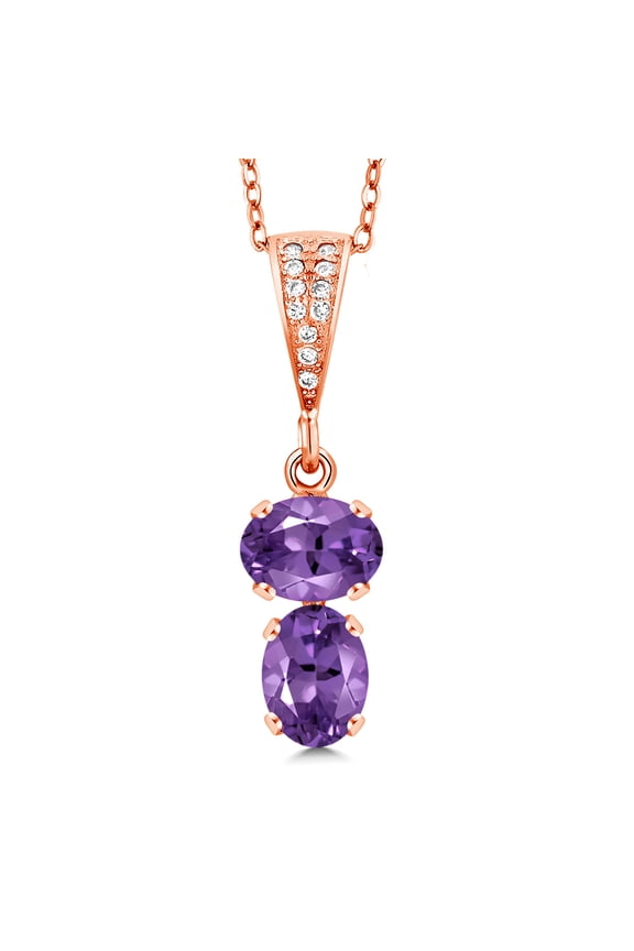 18K Rose Gold Plated Silver Purple Amethyst Pendant Necklace for Women (2.37 Cttw, Gemstone February Birthstone, Oval 8x6MM, with 18 inch Chain)