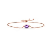 Gem Stone King 18K Rose Gold Plated Silver Purple Amethyst Solitaire Bracelet for Women (0.75 Cttw, Oval Checkerboard Cut 7x5mm)