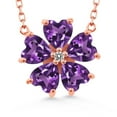 thumbnail image 1 of Gem Stone King 18K Rose Gold Plated Silver Purple Amethyst and White Diamond Pendant Necklace for Women (4.03 Cttw, Heart Shape 6MM, with 18 inch Chain), 1 of 4