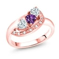 thumbnail image 1 of Gem Stone King 18K Rose Gold Plated Silver Purple Amethyst and White Moissanite and White Created Sapphire Engagement Ring for Women (0.77 Cttw, Gemstone February Birthstone, Heart Shape 4MM, Size 8), 1 of 4