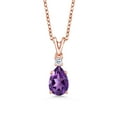 thumbnail image 1 of Gem Stone King 18K Rose Gold Plated Silver Purple Amethyst and White Topaz Pendant Necklace for Women (1.38 Cttw, Gemstone February Birthstone, Pear Shape 9X6MM, with 18 inch Chain), 1 of 4