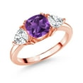 thumbnail image 1 of Gem Stone King 18K Rose Gold Plated Silver Purple Amethyst and White Zirconia 3 Stone Engagement Ring for Women (2.94 Cttw, Gemstone February Birthstone, Available in Size 5, 6, 7, 8, 9), 1 of 3