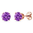 thumbnail image 1 of Gem Stone King 18K Rose Gold Plated Silver Purple Zirconia Stud Earrings for Women Men (3.00 Cttw, Gemstone Birthstone, Round 6MM), 1 of 6