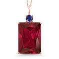 thumbnail image 1 of Gem Stone King 18K Rose Gold Plated Silver Red Created Ruby and Blue Created Sapphire Pendant Necklace for Women (20.25 Cttw, Emerald Cut 18X13MM, With 18 inch Silver Chain), 1 of 4