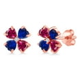thumbnail image 1 of Gem Stone King 18K Rose Gold Plated Silver Red Created Ruby Blue Created Sapphire and White Lab Grown Diamond Earrings for Women | 3.23 Cttw | Gemstone July Birthstone | Heart Shape 4MM, 1 of 3