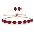 thumbnail image 1 of Gem Stone King 18K Rose Gold Plated Silver Red Created Ruby Bracelet and Earrings Jewelry Set for Women (8.50 Cttw, Gemstone July Birthstone, Oval 7X5MM, Fully Adjustable up to 9 inch), 1 of 4