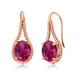 thumbnail image 1 of Gem Stone King 18K Rose Gold Plated Silver Red Created Ruby Earrings for Women (4.00 Cttw, Gemstone July Birthstone, Oval 9X7MM), 1 of 3