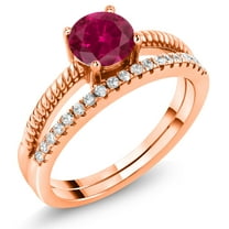 Gem Stone King 18K Rose Gold Plated Silver Red Created Ruby Engagement Engagement Ring for Women (1.19 Cttw, Gemstone July Birthstone, Round 6MM, Size 8)