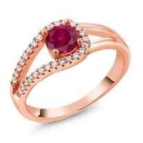 Gem Stone King 18K Rose Gold Plated Silver Red Created Ruby Engagement Ring for Women | 0.95 Cttw | Round 5MM | Gemstone July Birthstone | Size 7