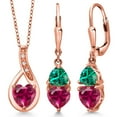 thumbnail image 1 of Gem Stone King 18K Rose Gold Plated Silver Red Created Ruby and Green Nano Emerald Pendant Earrings Set for Women (4.26 Cttw, Gemstone July Birthstone, with 18 inch Chain), 1 of 4