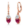 thumbnail image 1 of Gem Stone King 18K Rose Gold Plated Silver Red Created Ruby and Lab Grown Diamond Stud Earrings for Women | 2.66 Cttw | Gemstone July Birthstone | Heart Shape 6MM, 1 of 4