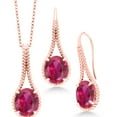 thumbnail image 1 of Gem Stone King 18K Rose Gold Plated Silver Red Created Ruby Pendant Earrings Set for Women (15.00 Cttw, With 18 inch Chain), 1 of 4