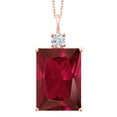 thumbnail image 1 of Gem Stone King 18K Rose Gold Plated Silver Red Created Ruby Pendant Necklace for Women (20.00 Cttw, Emerald Cut 18X13MM, With 18 inch Silver Chain), 1 of 4