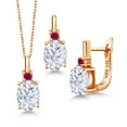 thumbnail image 1 of Gem Stone King 18K Rose Gold Plated Silver Red Created Ruby Pendant and Earrings Jewelry Set with Moissanite (6.48 Cttw), 1 of 5