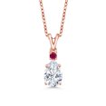 thumbnail image 1 of Gem Stone King 18K Rose Gold Plated Silver Red Created Ruby Pendant with Chain Set with Moissanite (1.38 Cttw), 1 of 4