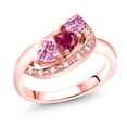 thumbnail image 1 of Gem Stone King 18K Rose Gold Plated Silver Red Created Ruby Pink Moissanite and White Created Sapphire Engagement Ring for Women (0.86 Cttw, Gemstone July Birthstone, Heart Shape 4MM, Size 9), 1 of 4