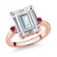 thumbnail image 1 of Gem Stone King 18K Rose Gold Plated Silver Red Created Ruby Ring Set with Moissanite (7.48 Cttw) (Size 9), 1 of 3