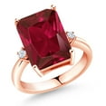 thumbnail image 1 of Gem Stone King 18K Rose Gold Plated Silver Red Created Ruby Ring for Women (5.06 Cttw, Emerald Cut 14x10MM, Gemstone July Birthstone, Size 6), 1 of 5