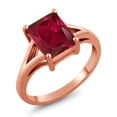 thumbnail image 1 of Gem Stone King 18K Rose Gold Plated Silver Red Created Ruby Solitaire Engagement Ring for Women (2.80 Cttw, Emerald Cut 9X7MM, Gemstone July Birthstone, Size 6), 1 of 4