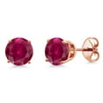 thumbnail image 1 of Gem Stone King 18K Rose Gold Plated Silver Red Created Ruby Stud Earrings for Women Men (2.00 Cttw, Gemstone July Birthstone, Round 6MM), 1 of 6