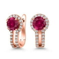 thumbnail image 1 of Gem Stone King 18K Rose Gold Plated Silver Red Created Ruby and White Created Sapphire Earrings for Women (2.50 Cttw, Gemstone July Birthstone, Round 5MM), 1 of 6