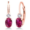 thumbnail image 1 of Gem Stone King 18K Rose Gold Plated Silver Red Created Ruby and White Created Sapphire Leverback Earrings for Women (1.08 Cttw, Gemstone July Birthstone, Oval 6X4MM, Round 2MM, 3/4 inch), 1 of 5