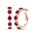 thumbnail image 1 of Gem Stone King 18K Rose Gold Plated Silver Red Created Ruby and White Lab Grown Diamond Hoop Earrings for Women (2.80 Cttw, Round 4MM and 1.9MM, Gemstone Birthstone 1 inch Diameter), 1 of 3