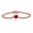 thumbnail image 1 of Gem Stone King 18K Rose Gold Plated Silver Red Created Ruby and White Moissanite Tennis Bracelet for Women (4.63 Cttw, Gemstone Birthstone, Heart Shape 8MM, 7.25 inch), 1 of 6