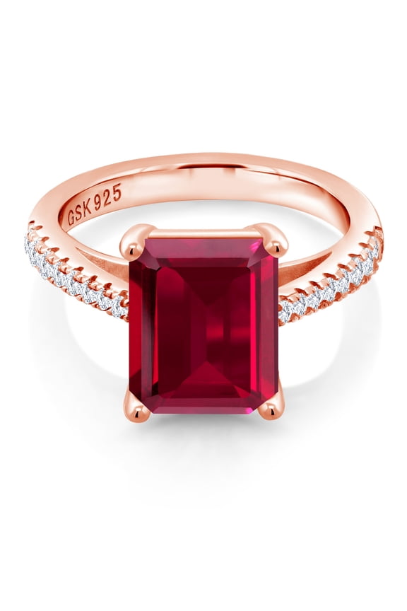 18K Rose Gold Plated Silver Red Created Ruby and White Created Sapphire Ring for Women (4.06 Cttw, Available in Size 5, 6, 7, 8, 9)