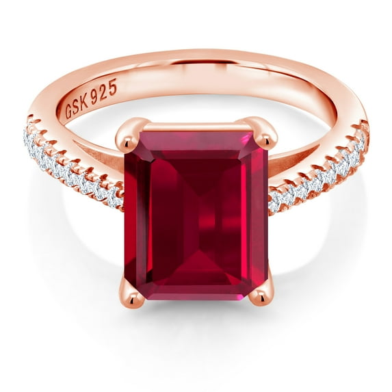 Gem Stone King 18K Rose Gold Plated Silver Red Created Ruby and White Created Sapphire Ring for Women (4.06 Cttw, Available in Size 5, 6, 7, 8, 9)