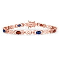 thumbnail image 1 of Gem Stone King 18K Rose Gold Plated Silver Red Garnet and Blue Created Sapphire and Lab Grown Diamond Bracelet for Women | 4.69 Cttw | Gemstone January Birthstone | Oval 6X4MM | Length 7.25 inches, 1 of 6
