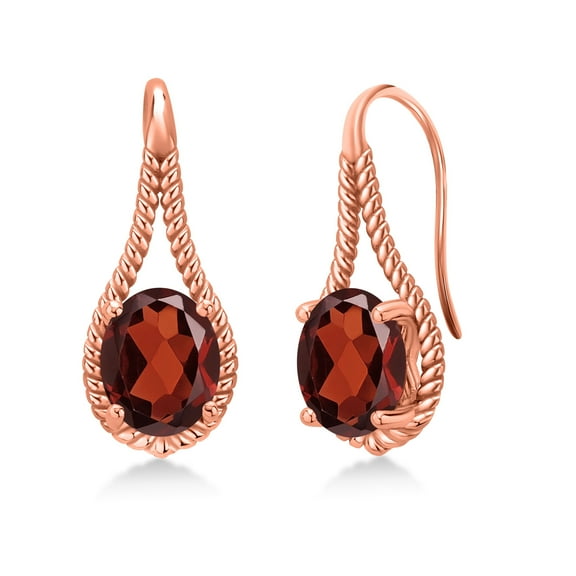 Gem Stone King 18K Rose Gold Plated Silver Red Garnet Earrings for Women (4.25 Cttw, Gemstone January Birthstone, Oval 9X7MM)