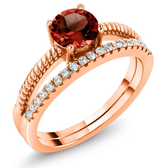 Gem Stone King 18K Rose Gold Plated Silver Red Garnet Engagement Engagement Ring for Women (1.19 Cttw, Gemstone January Birthstone, Round 6MM, Size 5)