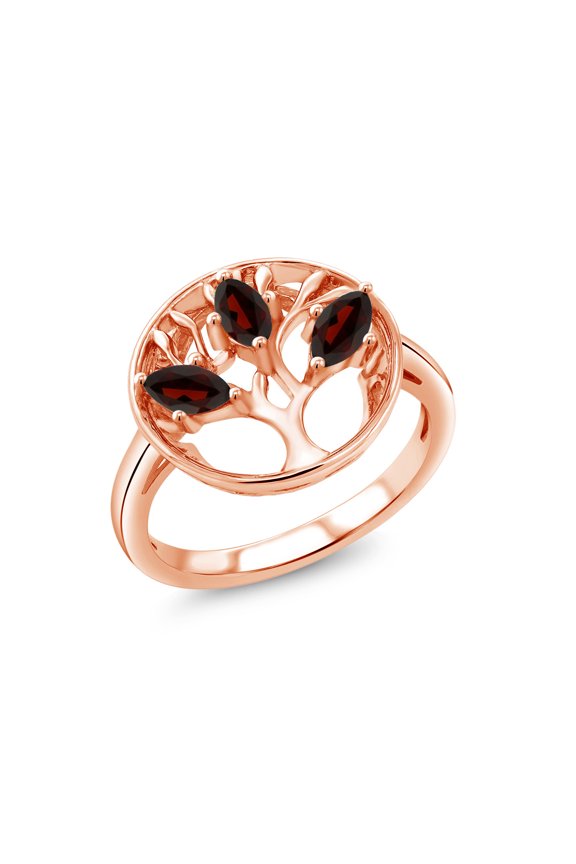 18K Rose Gold Plated Silver Red Garnet Family Tree of Life Ring for Women (0.78 Cttw, Gemstone January Birthstone, Size 5)