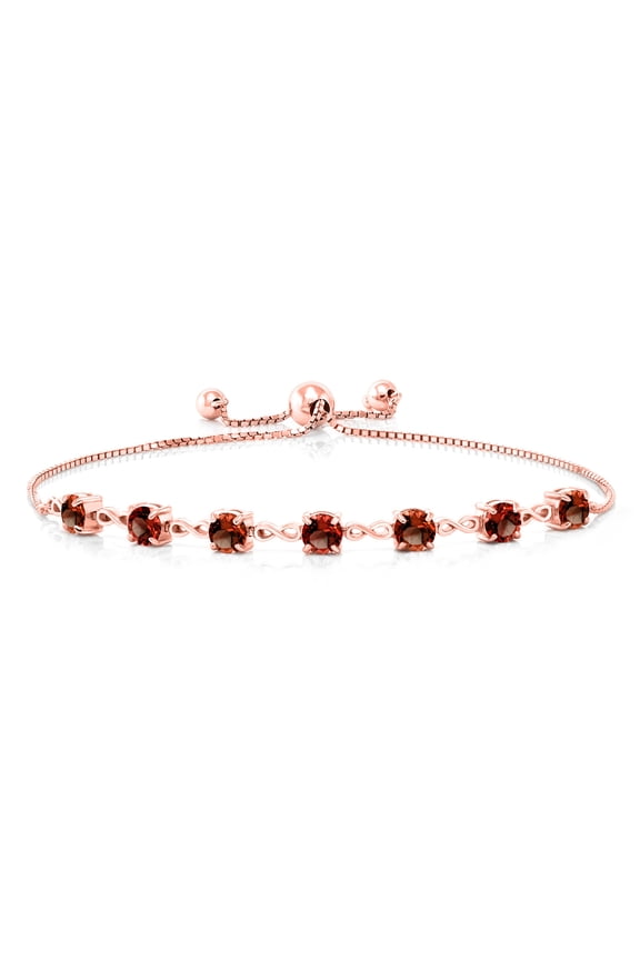 18K Rose Gold Plated Silver Red Garnet Infinity Links Bracelet for Women (3.50 Cttw, Round 4.5MM, Fully Adjustable up to 9 inch)