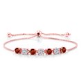 thumbnail image 1 of Gem Stone King 18K Rose Gold Plated Silver Red Garnet and Lab Grown Diamond Bracelet for Women | 3.20 Cttw | Gemstone January Birthstone | Round 4.5MM, 1 of 3