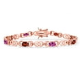 thumbnail image 1 of Gem Stone King 18K Rose Gold Plated Silver Red Garnet and Pink Created Sapphire and Lab Grown Diamond Bracelet for Women | 4.29 Cttw | Gemstone January Birthstone | Oval 6X4MM | Length 7.25 inches, 1 of 6