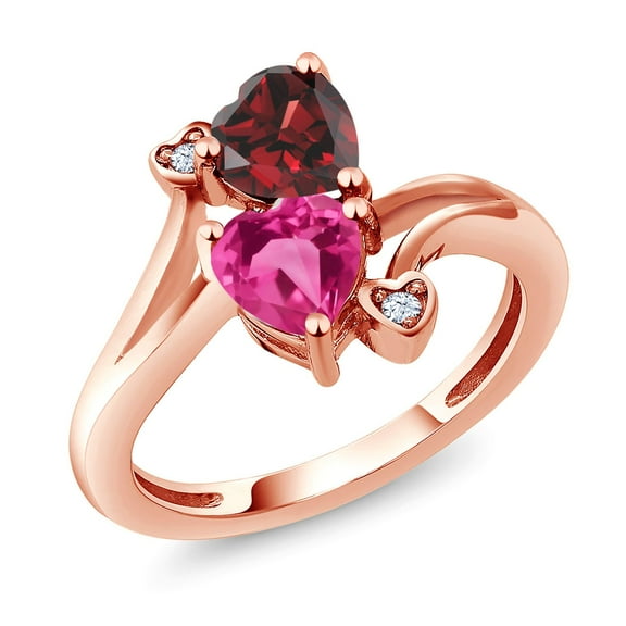 Gem Stone King 18K Rose Gold Plated Silver Red Garnet Pink Created Sapphire Ring for Women (1.83 Cttw, Heart Shape 6MM, Gemstone January Birthstone, Size 8)