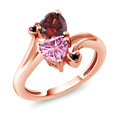 thumbnail image 1 of Gem Stone King 18K Rose Gold Plated Silver Red Garnet Pink Moissanite and Black Diamond Ring for Women (1.83 Cttw, Heart Shape 6MM, Gemstone January Birthstone, Size 8), 1 of 6