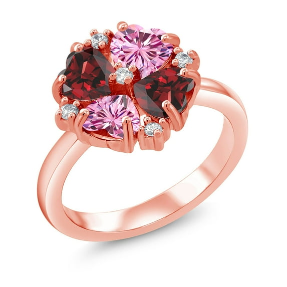 Gem Stone King 18K Rose Gold Plated Silver Red Garnet and Pink Moissanite Ring for Women (2.28 Cttw, Heart Shape 5MM, Gemstone January Birthstone, Size 7)