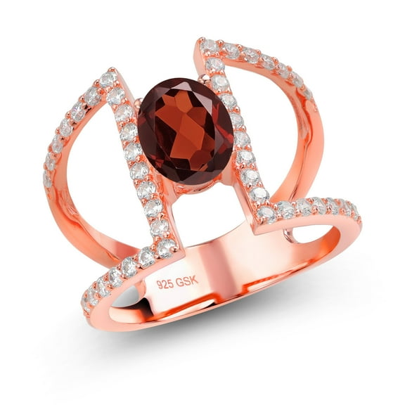 Gem Stone King 18K Rose Gold Plated Silver Red Garnet Ring for Women | 2.16 Cttw | Oval 8X6MM | Gemstone Birthstone | Wedding Engagement Anniversary Promise Ring for Women